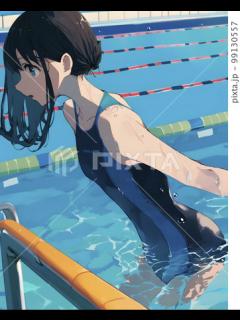 [画像][x]プールの授業 スクール水着 女子高生「AI生成画像」のイラスト素材 [99130557] - PIXTA 余白なし