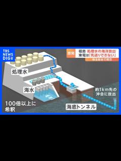 [画像][x]福島第一原発の処理水の海洋放出時期 東京電力「先送りできない」 海水で100倍以上に薄めたうえで海底トンネルを通じて1キロ先の沖で放出する計画 ... 余白なし