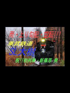 [画像][x]『空転!!・登坂困難!?』雨の鬼怒川路…初列車は上り勾配を行く 鬼怒川線・新藤原発→下今市行き『SL大樹』 C11-123牽引・上り列車 ... 余白なし